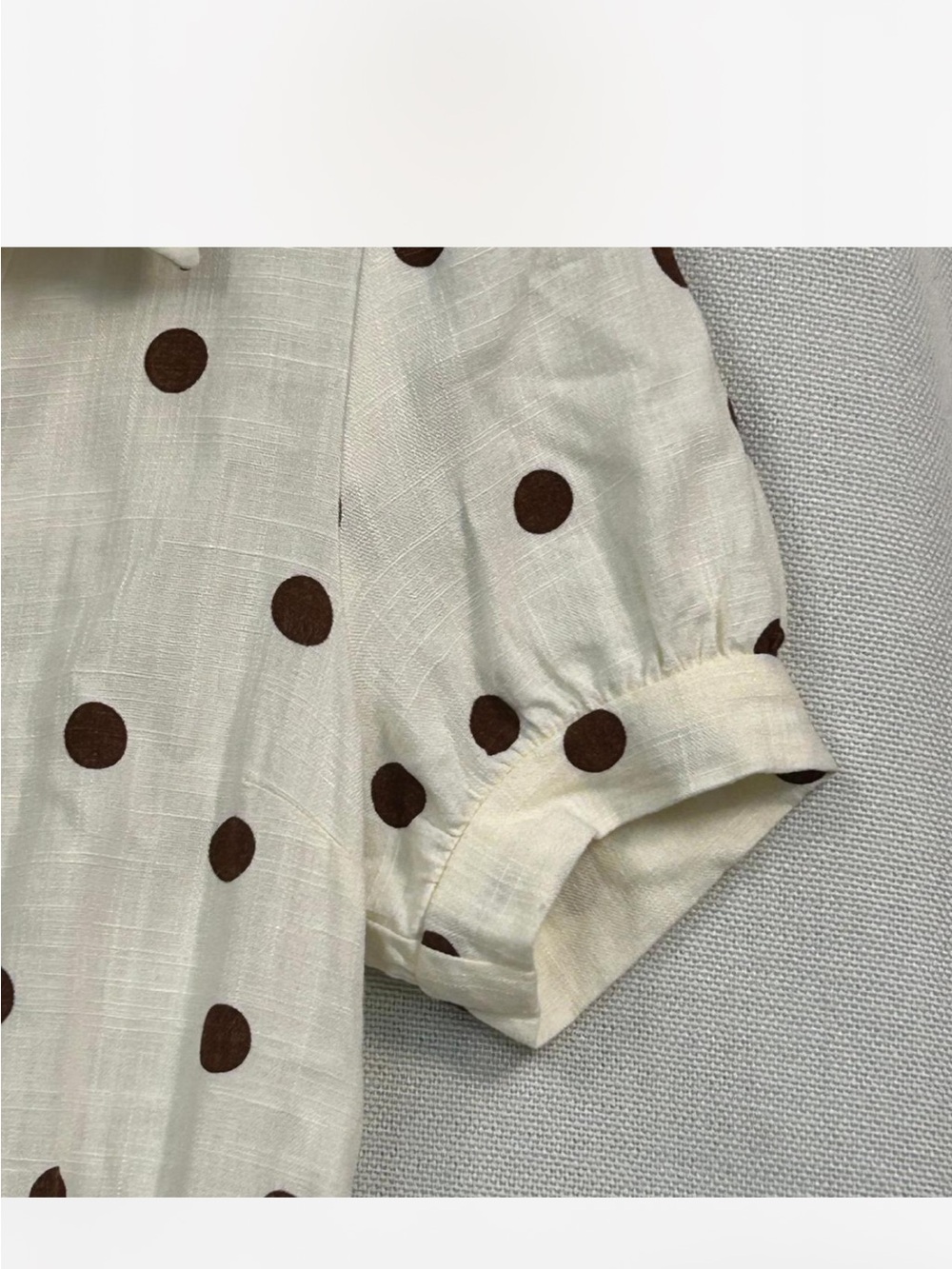 Monteau Los Angeles Cream Brown Polka Dot Linen Midi Dress, M Tiered Ruffle NWT - Picture 5 of 5